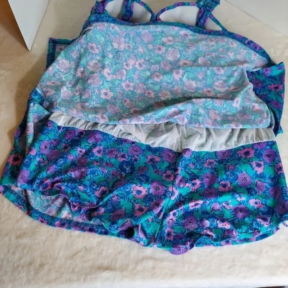 Maxine of Hollywood Blue Green‎ Purple Pink Floral Swimsuit with side splits - Picture 3 of 14